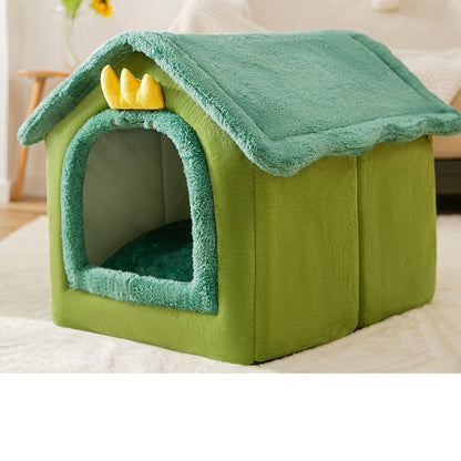 Foldable Dog House Pet Cat Bed Winter Dog Villa Sleep Kennel Removable Nest Warm Enclosed Cave Sofa Pets Supplies pet Vismera Green dinosaur Large