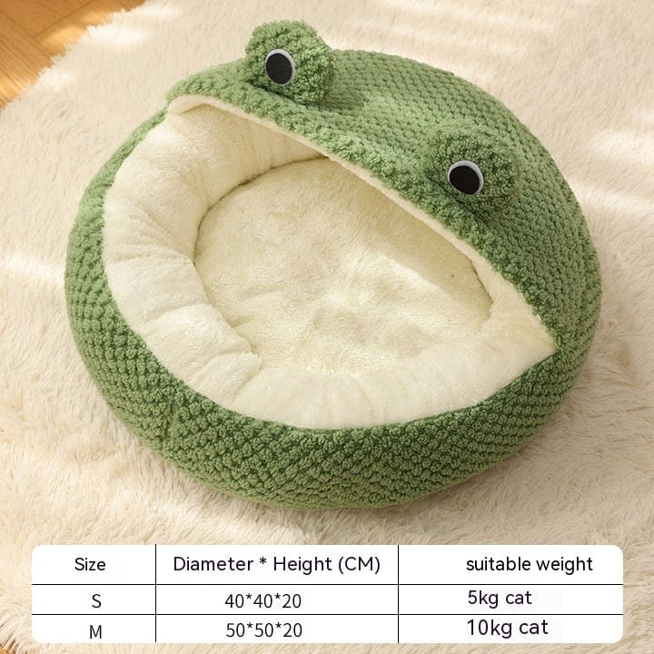 Pet Cat Dog Nest Little Frog Series Warm Plush Mat Autumn Winter Pet House Full Package Nest For Small Cats Dogs Within 5KG pet Vismera Green Frog Half Shed Nest L