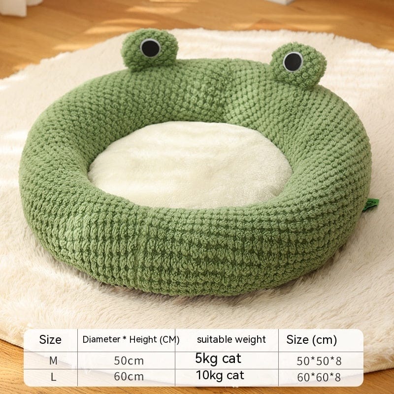 Pet Cat Dog Nest Little Frog Series Warm Plush Mat Autumn Winter Pet House Full Package Nest For Small Cats Dogs Within 5KG pet Vismera Green Frog Round Nest L