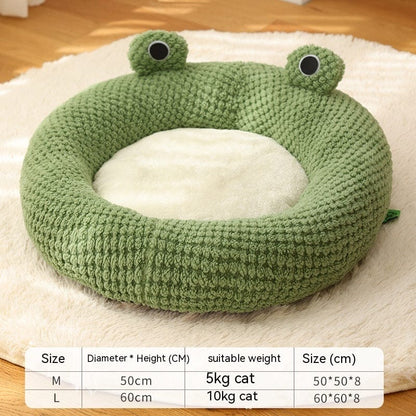 Pet Cat Dog Nest Little Frog Series Warm Plush Mat Autumn Winter Pet House Full Package Nest For Small Cats Dogs Within 5KG pet Vismera Green Frog Round Nest L