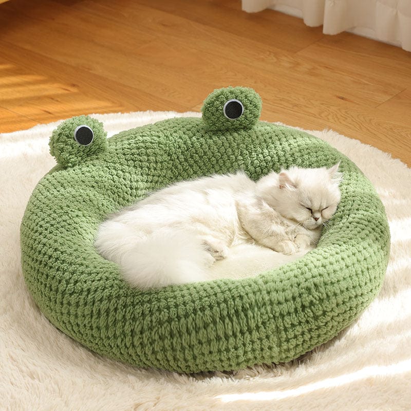 Pet Cat Dog Nest Little Frog Series Warm Plush Mat Autumn Winter Pet House Full Package Nest For Small Cats Dogs Within 5KG pet Vismera Green Frog Round Nest XL