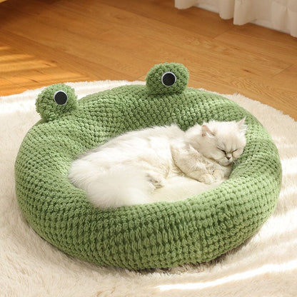Pet Cat Dog Nest Little Frog Series Warm Plush Mat Autumn Winter Pet House Full Package Nest For Small Cats Dogs Within 5KG pet Vismera Green Frog Round Nest XL
