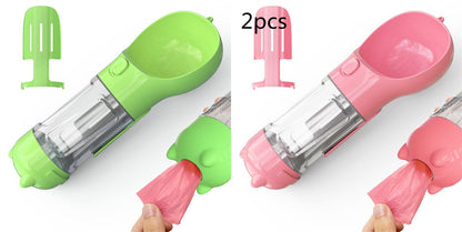 Pet Water Bottle Feeder Bowl Garbage Bag Storage Portable Pet Outdoor Travel 3 In 1 Dog Water Bottle pet Vismera Green pink 2pcs. 300ml