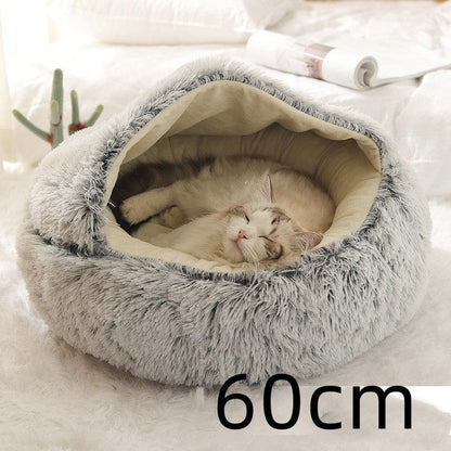 fashion novaa pet Grey 2 In 1 Dog And Cat Bed Pet Winter Bed Round Plush Warm Bed House Soft Long Plush Pets Bed Pet Products