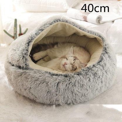 fashion novaa pet Grey 40cm 2 In 1 Dog And Cat Bed Pet Winter Bed Round Plush Warm Bed House Soft Long Plush Pets Bed Pet Products