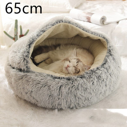 fashion novaa pet Grey 65cm 2 In 1 Dog And Cat Bed Pet Winter Bed Round Plush Warm Bed House Soft Long Plush Pets Bed Pet Products