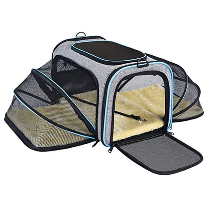 Carrier For Cat Pet Airline Approved Expandable Foldable Soft Dog Carrier Opened Doors Reflective Tapes Cat Travel Bag pet Vismera Grey
