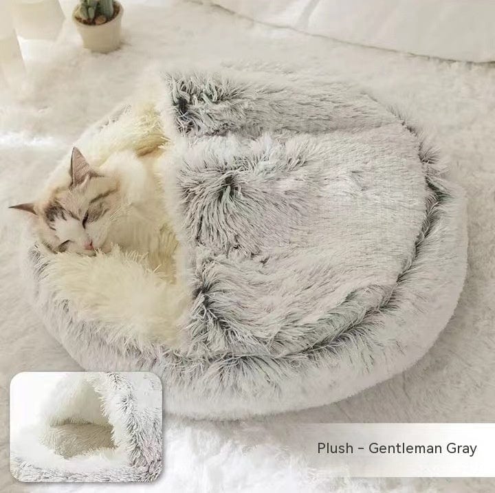 fashion novaa pet Grey plush 80cm 2 In 1 Dog And Cat Bed Pet Winter Bed Round Plush Warm Bed House Soft Long Plush Pets Bed Pet Products