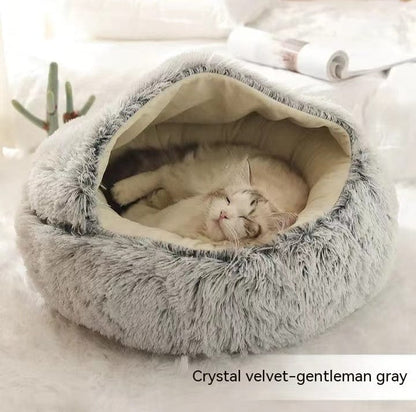 fashion novaa pet Grey short plush 2 In 1 Dog And Cat Bed Pet Winter Bed Round Plush Warm Bed House Soft Long Plush Pets Bed Pet Products