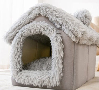 Foldable Dog House Pet Cat Bed Winter Dog Villa Sleep Kennel Removable Nest Warm Enclosed Cave Sofa Pets Supplies pet Vismera Grey Snow House Large