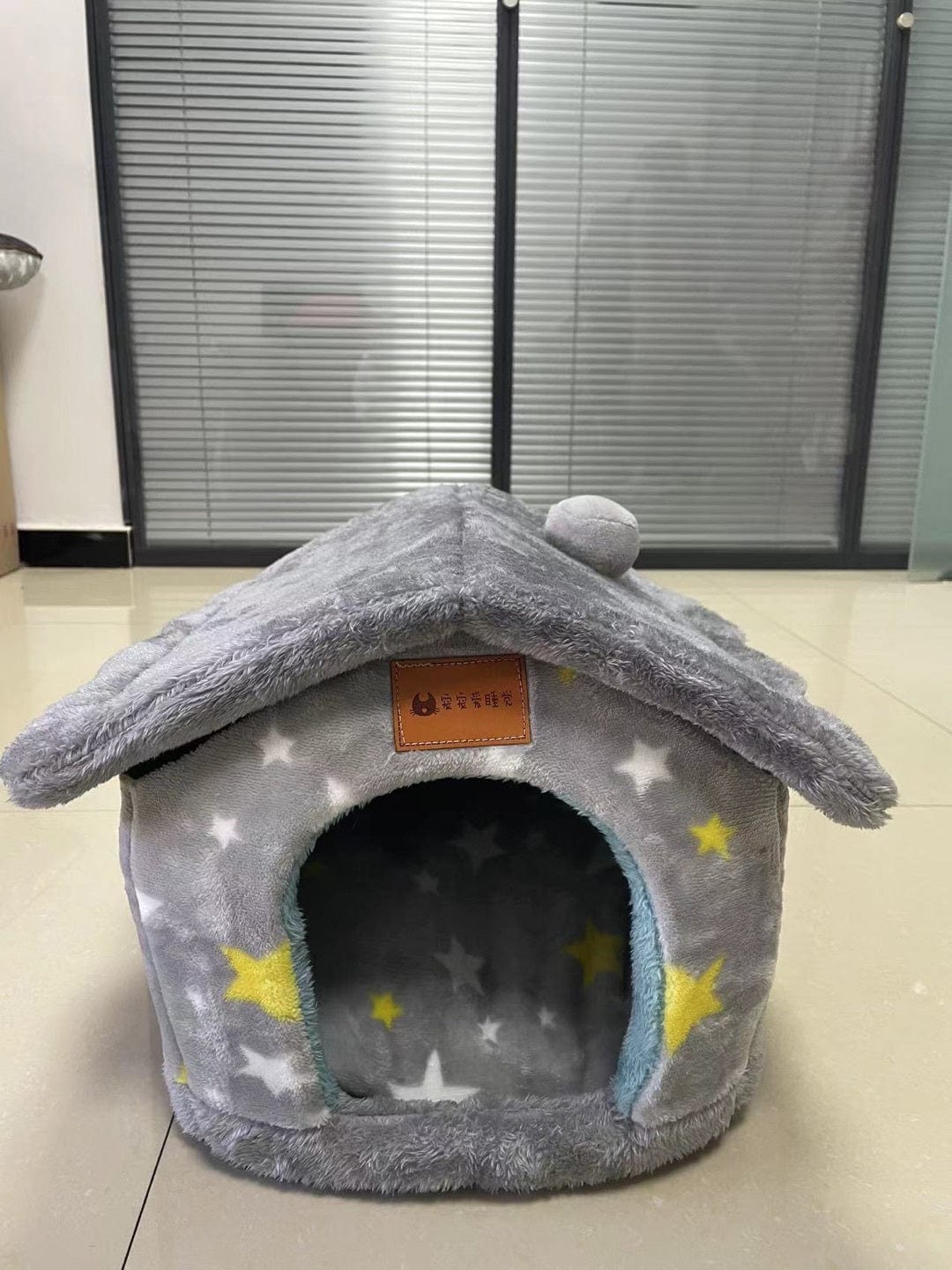 Foldable Dog House Pet Cat Bed Winter Dog Villa Sleep Kennel Removable Nest Warm Enclosed Cave Sofa Pets Supplies pet Vismera Grey stars Blue Large