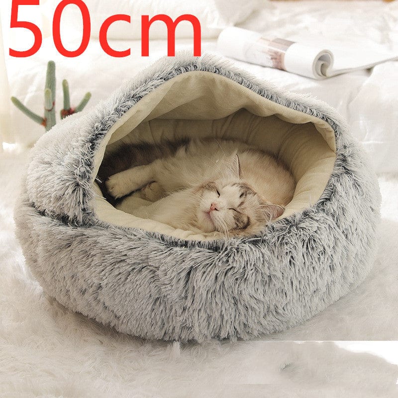 fashion novaa pet Grey50cm 2 In 1 Dog And Cat Bed Pet Winter Bed Round Plush Warm Bed House Soft Long Plush Pets Bed Pet Products