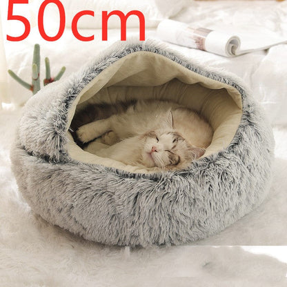fashion novaa pet Grey50cm 2 In 1 Dog And Cat Bed Pet Winter Bed Round Plush Warm Bed House Soft Long Plush Pets Bed Pet Products