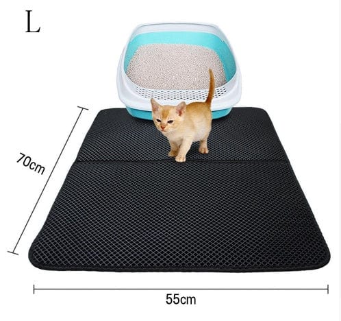 Double Layer Litter Cat Bed Pads Pet Cat Litter Mat Trapping Pets Litter Box Mat Pet Product Bed For Cats House Clean Mat pet Vismera L Black