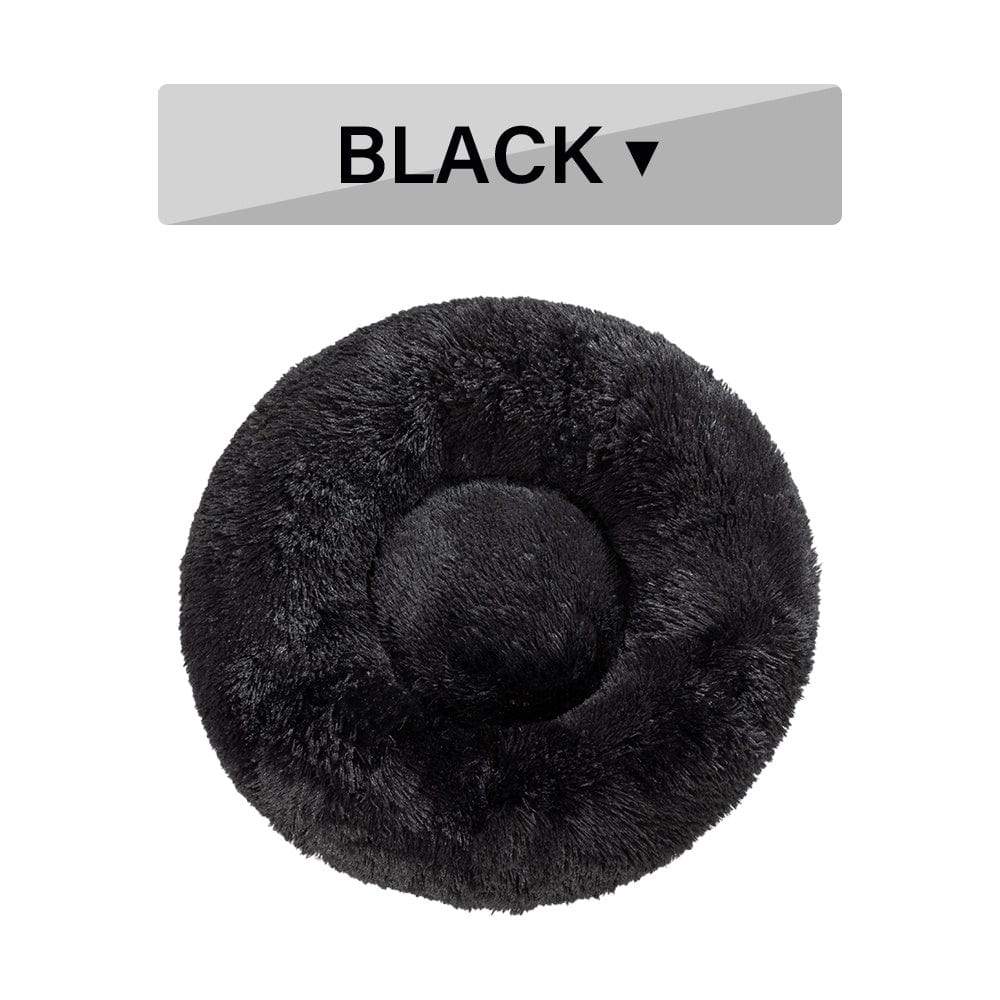 Fluffy Donut Dog Bed Warm Soft Long Plush Pet Cushion Dog House Cat Bed Washable Pet Sofa Mat Calming Samll Large Dog Beds pet Vismera L Black without zipper