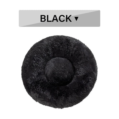 Fluffy Donut Dog Bed Warm Soft Long Plush Pet Cushion Dog House Cat Bed Washable Pet Sofa Mat Calming Samll Large Dog Beds pet Vismera L Black without zipper