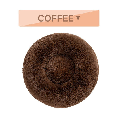 Fluffy Donut Dog Bed Warm Soft Long Plush Pet Cushion Dog House Cat Bed Washable Pet Sofa Mat Calming Samll Large Dog Beds pet Vismera L Coffee without zipper