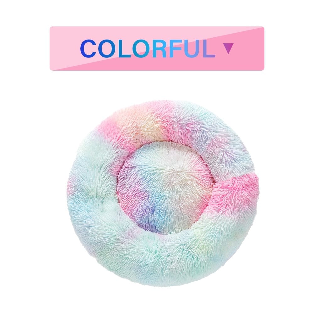 Fluffy Donut Dog Bed Warm Soft Long Plush Pet Cushion Dog House Cat Bed Washable Pet Sofa Mat Calming Samll Large Dog Beds pet Vismera L Colorful without zipper