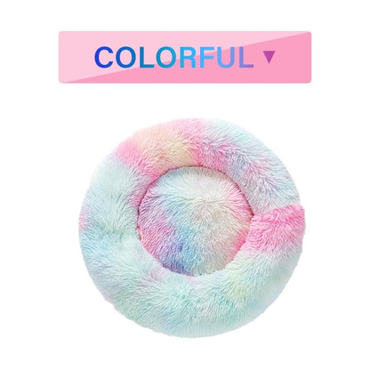 Fluffy Donut Dog Bed Warm Soft Long Plush Pet Cushion Dog House Cat Bed Washable Pet Sofa Mat Calming Samll Large Dog Beds pet Vismera L Colorful without zipper