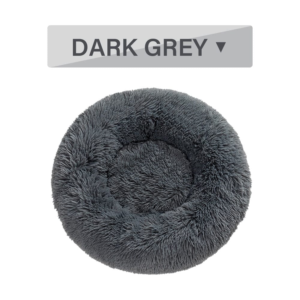 Fluffy Donut Dog Bed Warm Soft Long Plush Pet Cushion Dog House Cat Bed Washable Pet Sofa Mat Calming Samll Large Dog Beds pet Vismera L Dark Grey without zipper