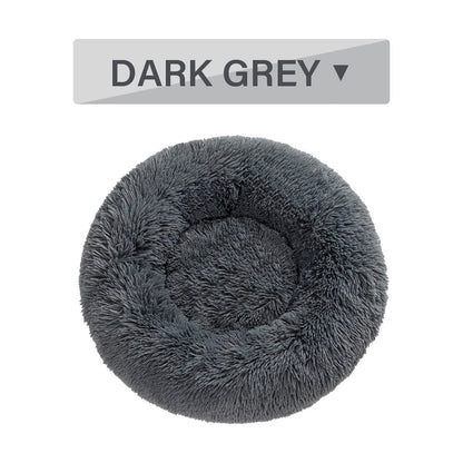 Fluffy Donut Dog Bed Warm Soft Long Plush Pet Cushion Dog House Cat Bed Washable Pet Sofa Mat Calming Samll Large Dog Beds pet Vismera L Dark Grey without zipper