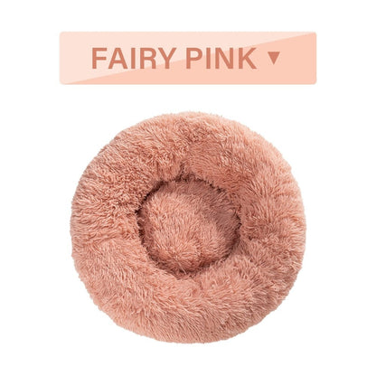 Fluffy Donut Dog Bed Warm Soft Long Plush Pet Cushion Dog House Cat Bed Washable Pet Sofa Mat Calming Samll Large Dog Beds pet Vismera L Fairy Pink without zipper