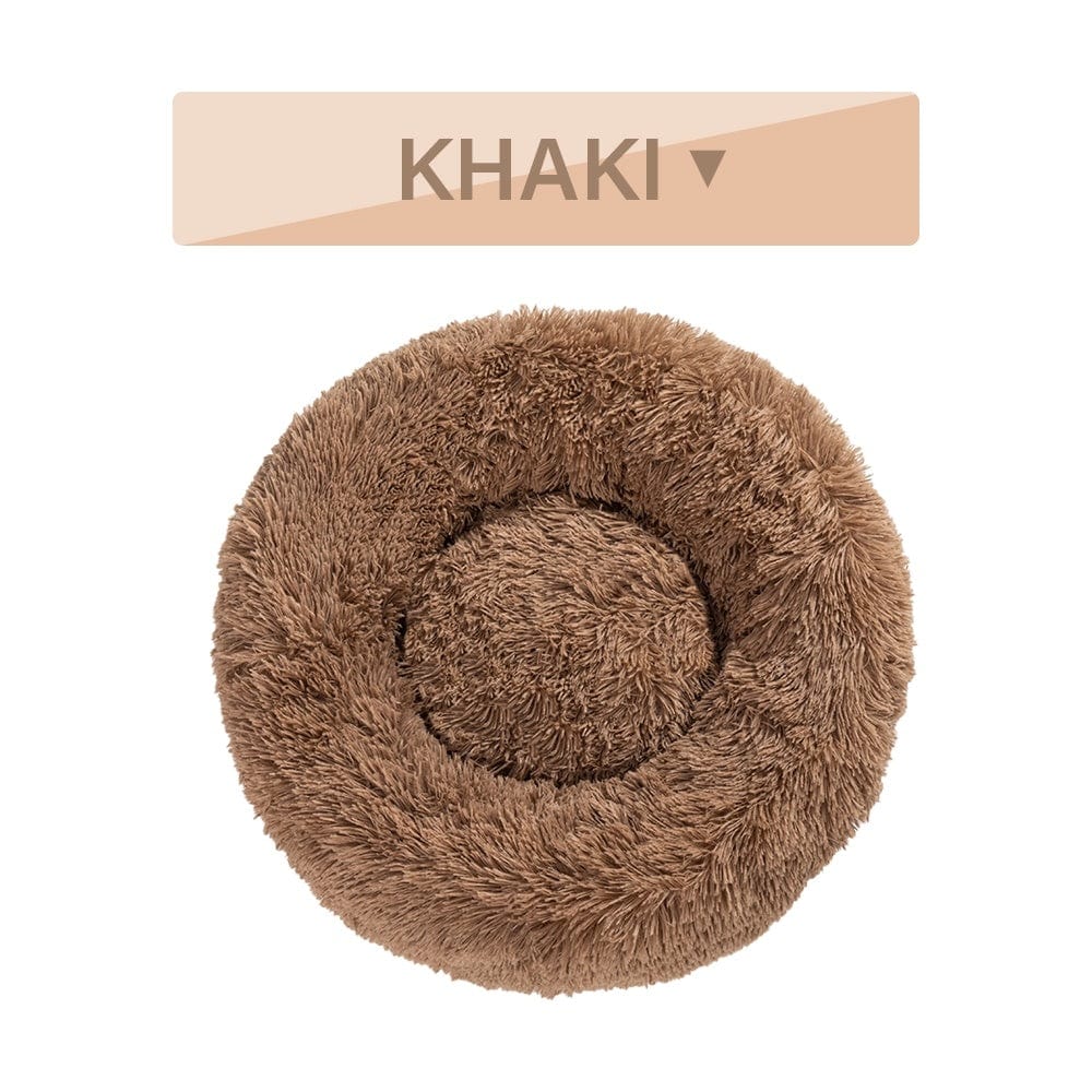 Fluffy Donut Dog Bed Warm Soft Long Plush Pet Cushion Dog House Cat Bed Washable Pet Sofa Mat Calming Samll Large Dog Beds pet Vismera L Khaki without zipper