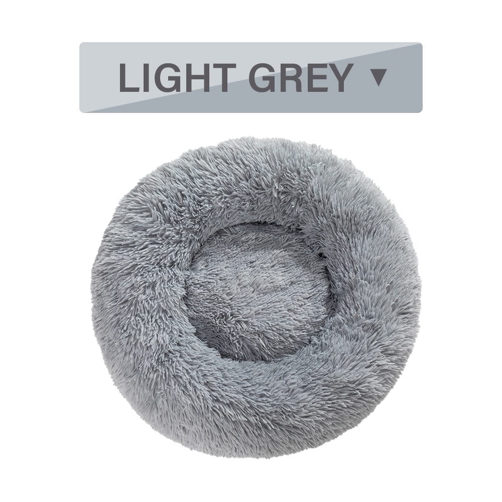 Fluffy Donut Dog Bed Warm Soft Long Plush Pet Cushion Dog House Cat Bed Washable Pet Sofa Mat Calming Samll Large Dog Beds pet Vismera L Light Grey without zipper