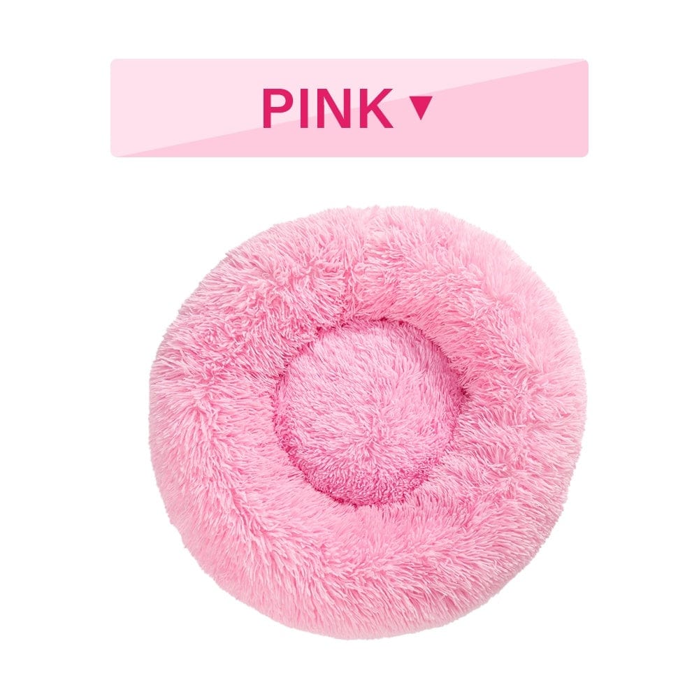 Fluffy Donut Dog Bed Warm Soft Long Plush Pet Cushion Dog House Cat Bed Washable Pet Sofa Mat Calming Samll Large Dog Beds pet Vismera L Pink without zipper