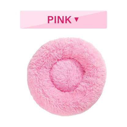 Fluffy Donut Dog Bed Warm Soft Long Plush Pet Cushion Dog House Cat Bed Washable Pet Sofa Mat Calming Samll Large Dog Beds pet Vismera L Pink without zipper