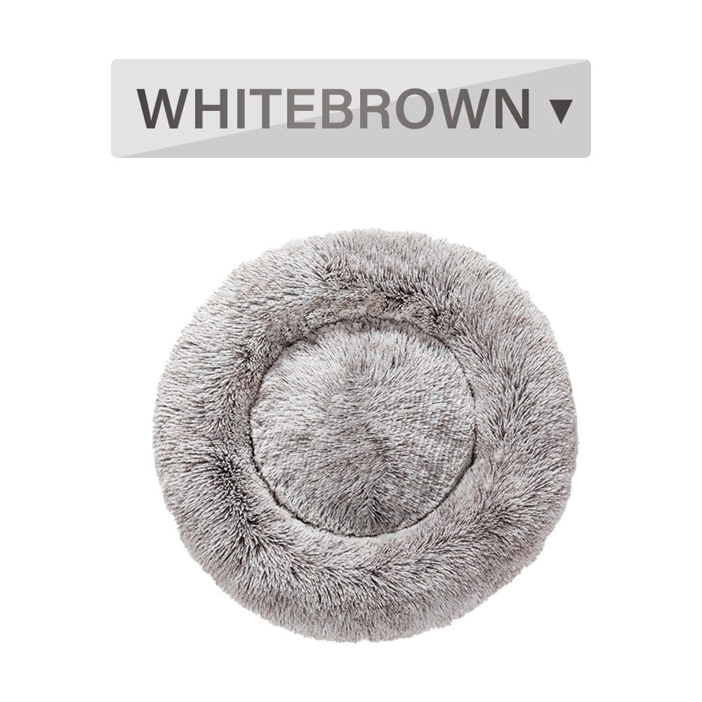 Fluffy Donut Dog Bed Warm Soft Long Plush Pet Cushion Dog House Cat Bed Washable Pet Sofa Mat Calming Samll Large Dog Beds pet Vismera L White Brown without zipper