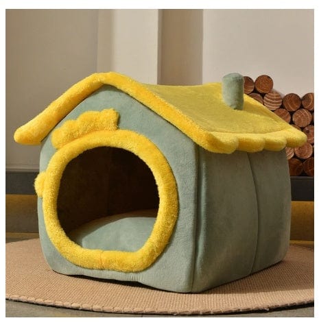 Foldable Dog House Pet Cat Bed Winter Dog Villa Sleep Kennel Removable Nest Warm Enclosed Cave Sofa Pets Supplies pet Vismera Light green dinosaur Large