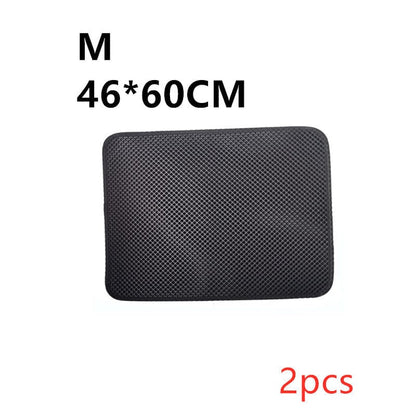 Double Layer Litter Cat Bed Pads Pet Cat Litter Mat Trapping Pets Litter Box Mat Pet Product Bed For Cats House Clean Mat pet Vismera M 2PC Black