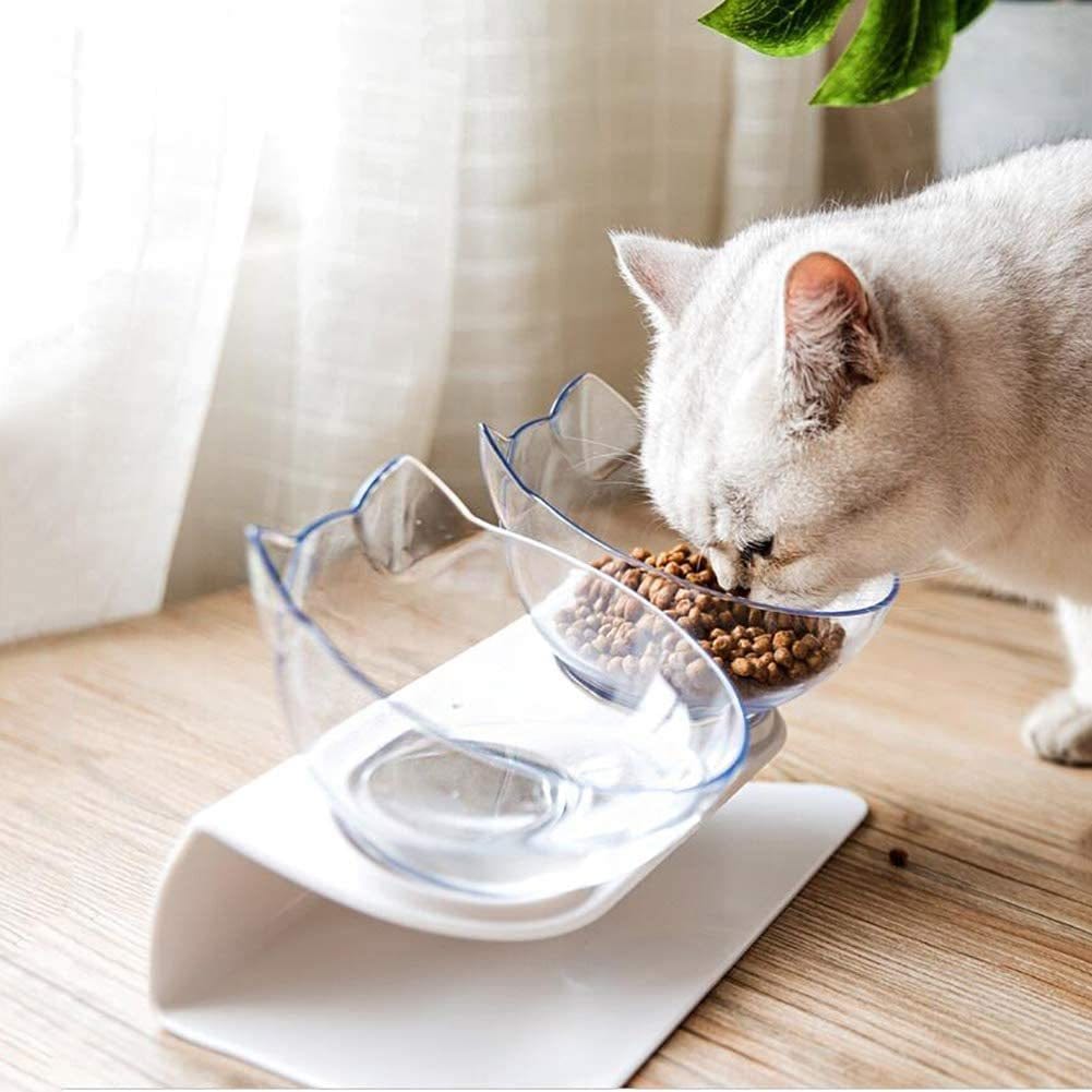 Non Slip Double Cat Bowl With Raised Stand Pet Food Cat Feeder Protect Cervical Vertebra Dog Bowl Transparent Pet Products pet Vismera