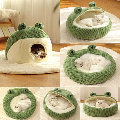 Pet Cat Dog Nest Little Frog Series Warm Plush Mat Autumn Winter Pet House Full Package Nest For Small Cats Dogs Within 5KG pet Vismera
