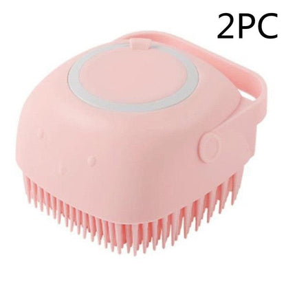 Silicone Dog Bath Massage Gloves Brush Pet Cat Bathroom Cleaning Tool Comb Brush For Dog Can Pour Shampoo Dog Grooming Supplies pet Vismera Pink 2PC square