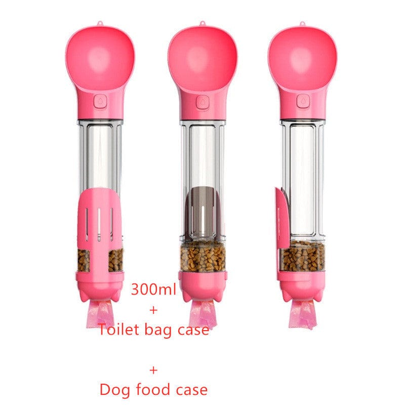 fashion novaa pet Pink / 300ml Set Pet Water Bottle Feeder Bowl Garbage Bag Storage Portable Pet Outdoor Travel 3 In 1 Dog Water Bottle