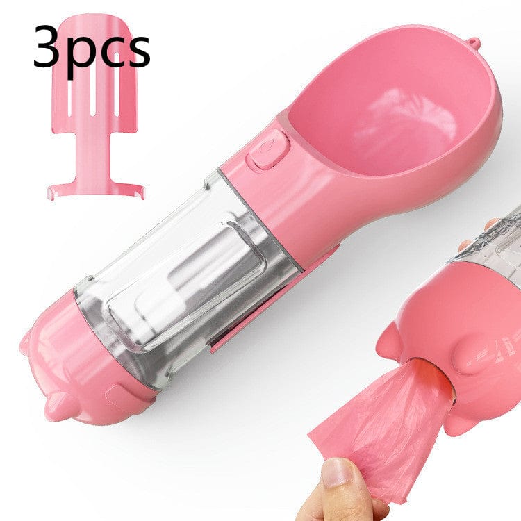fashion novaa pet Pink 3pcs / 300ml Pet Water Bottle Feeder Bowl Garbage Bag Storage Portable Pet Outdoor Travel 3 In 1 Dog Water Bottle