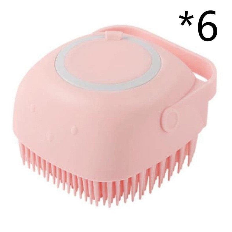Silicone Dog Bath Massage Gloves Brush Pet Cat Bathroom Cleaning Tool Comb Brush For Dog Can Pour Shampoo Dog Grooming Supplies pet Vismera Pink 6pcs square