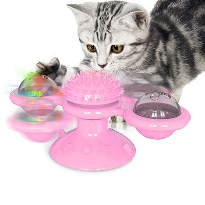 Cat Rotating Windmill Multi-Function Toys Itch Scratching Device Teeth Shining Toy pet Vismera Pink
