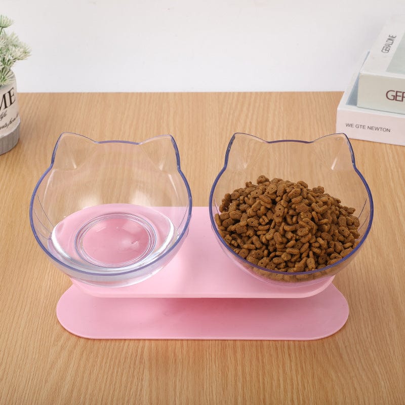 New Inclined Food Cat Ear Oblique Mouth Transparent Single Pet Bowl pet Vismera Pink Double bowl Q1pcs