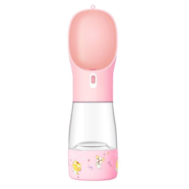 Pet Dog Water Bottle Feeder Bowl Portable Water Food Bottle Pets Outdoor Travel Drinking Dog Bowls Water Bowl For Dogs pet Vismera Pink Printing