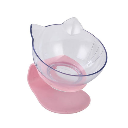 New Inclined Food Cat Ear Oblique Mouth Transparent Single Pet Bowl pet Vismera Pink Single bowl Q1pcs