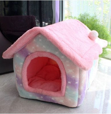 Foldable Dog House Pet Cat Bed Winter Dog Villa Sleep Kennel Removable Nest Warm Enclosed Cave Sofa Pets Supplies pet Vismera Pink starry sky Large