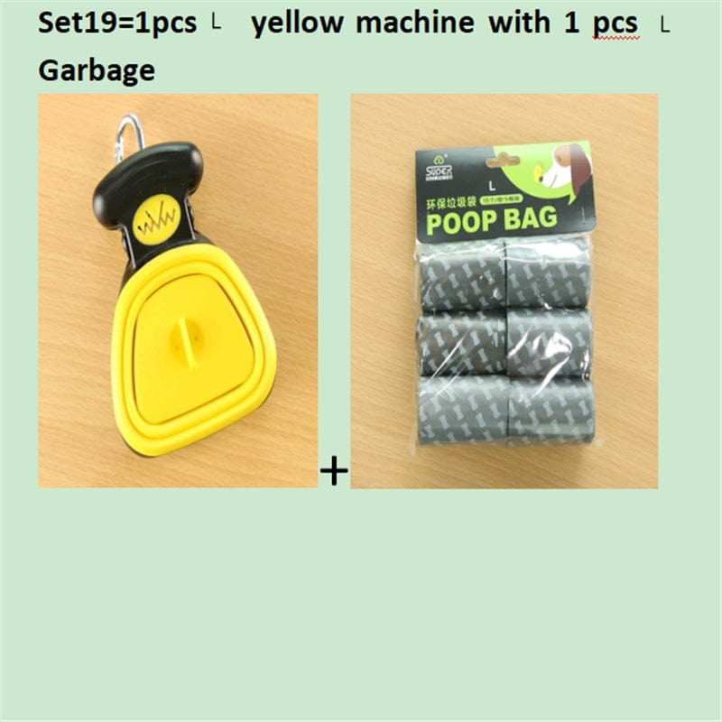 Dog Pet Travel Foldable Pooper Scooper With 1 Roll Decomposable bags Poop Scoop Clean Pick Up Excreta Cleaner Epacket Shipping pet Vismera Set 19 YellowLXL