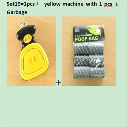 Dog Pet Travel Foldable Pooper Scooper With 1 Roll Decomposable bags Poop Scoop Clean Pick Up Excreta Cleaner Epacket Shipping pet Vismera Set 19 YellowLXL