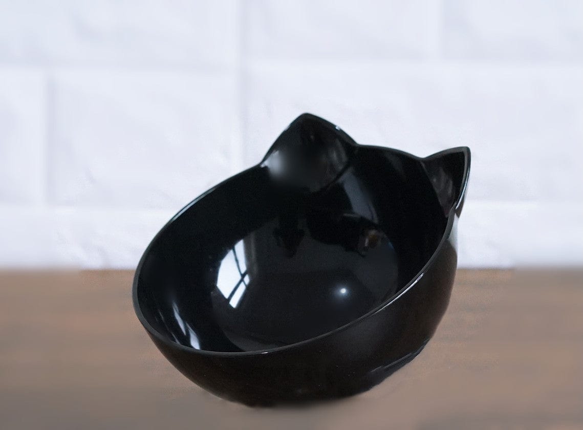 New Inclined Food Cat Ear Oblique Mouth Transparent Single Pet Bowl pet Vismera Single Black Q1pcs
