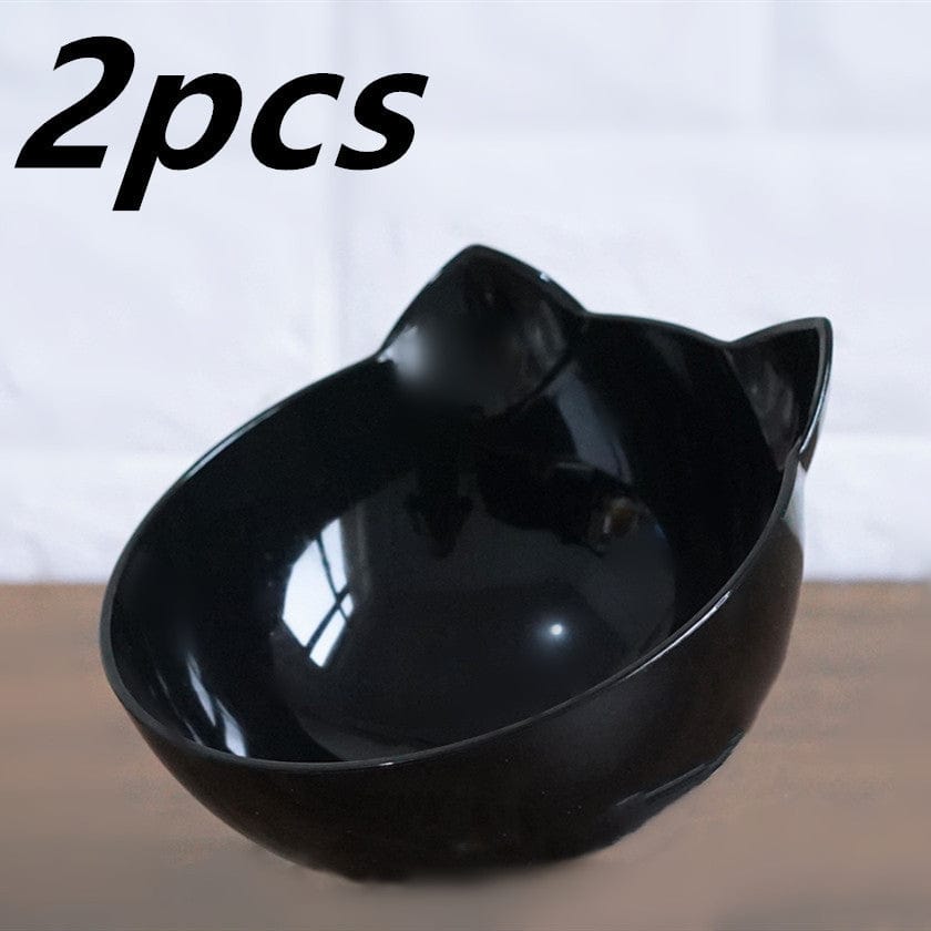New Inclined Food Cat Ear Oblique Mouth Transparent Single Pet Bowl pet Vismera Single Black Q2pcs