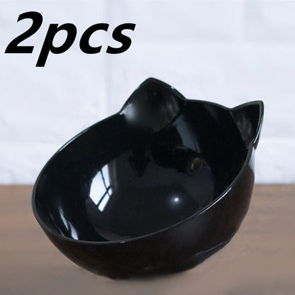 New Inclined Food Cat Ear Oblique Mouth Transparent Single Pet Bowl pet Vismera Single Black Q2pcs