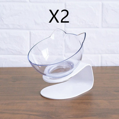Non Slip Double Cat Bowl With Raised Stand Pet Food Cat Feeder Protect Cervical Vertebra Dog Bowl Transparent Pet Products pet Vismera Single transparent shelf2pcs